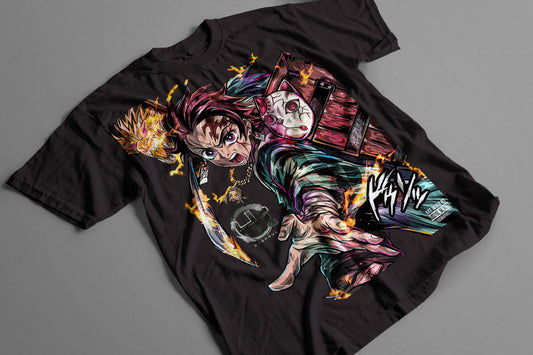 Playera Tanjiro Demon Slayer Kimetsu no Yaiba Espada de Fuego