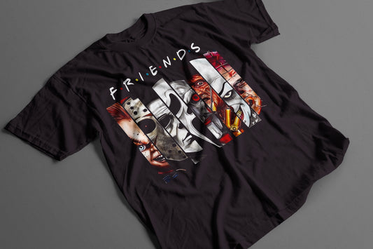 Playera Villanos del Terror Collage Estilo Friends Serie Parodia