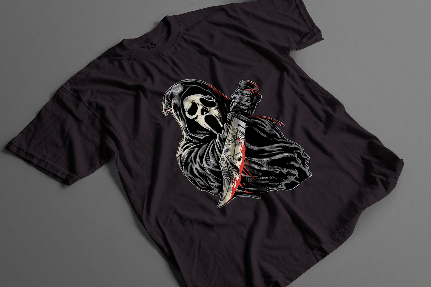 Playera Ghostface Scream con Cuchillo Ensangrentado Halloween Retro