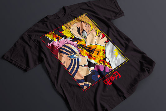 Playera Rengoku vs Akaza Demon Slayer Kimetsu no Yaiba Batalla Épica