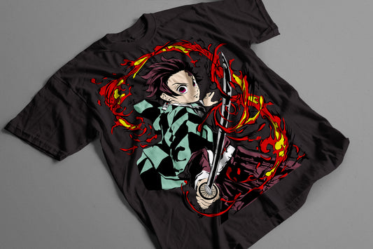 Playera Tanjiro Kamado Demon Slayer Katana de Fuego