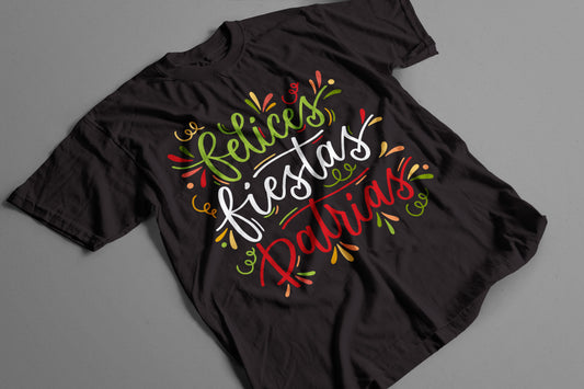 Playera Felices Fiestas Patrias – Diseño Mexicano en Colores Verde, Blanco y Rojo
