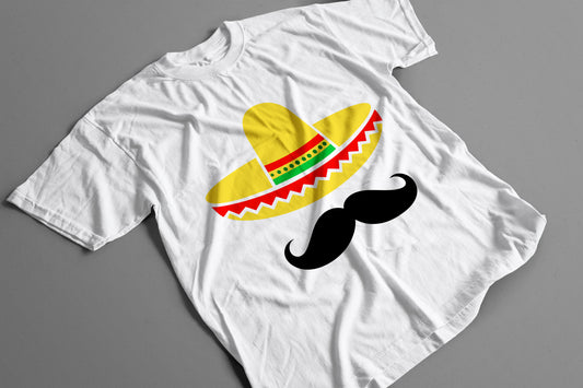 Playera Sombrero Mexicano Amarillo con Bigote Diseño Divertido para Fiestas Patrias