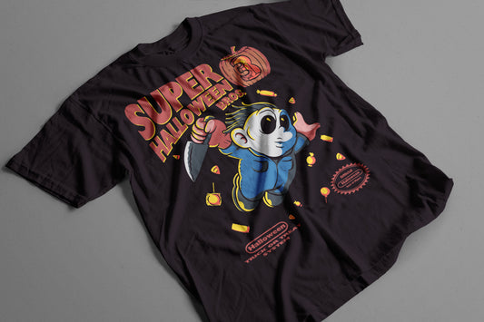 Playera Michael Myers Super Halloween Bros Parodia Gamer Retro