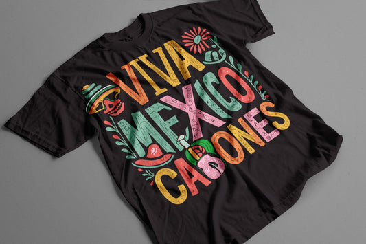 Playera Viva México Cabrones Diseño Colorido con Frases Mexicanas para Fiestas Patrias