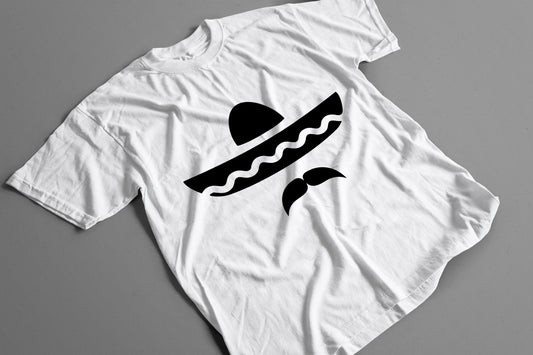 Playera Sombrero y Bigote Mexicano Negro Diseño Minimalista para el 15 de Septiembre