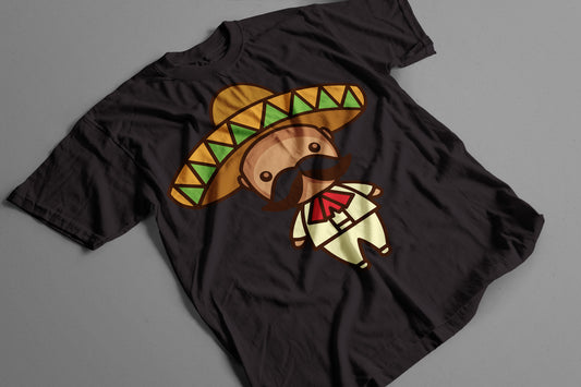 Playera Mexicano con Bigote y Sombrero Diseño Divertido para el 15 y 16 de Septiembre