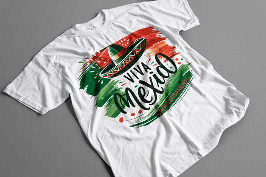 Playera Viva México con Sombrero y Colores Patrios