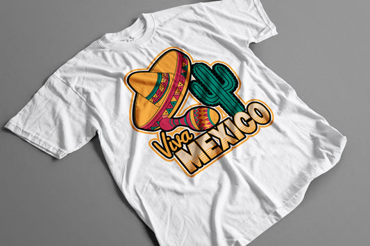 Playera Viva México con Sombrero, Cactus y Maracas