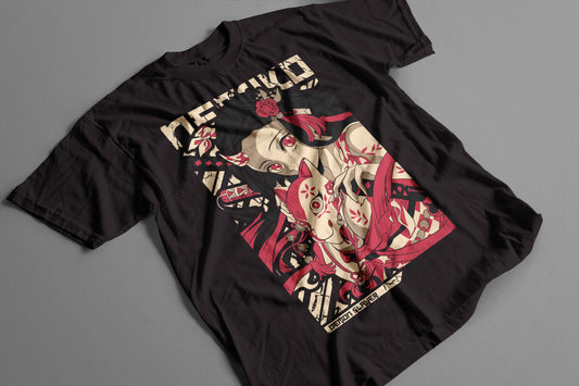 Playera Nezuko Demon Slayer Kimetsu no Yaiba con máscara kitsune