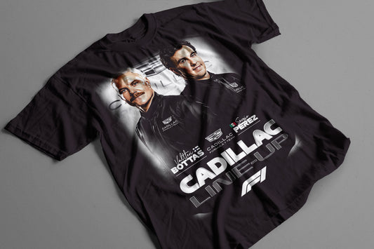 Playera F1 Cadillac Line-Up Checo Pérez y Bottas