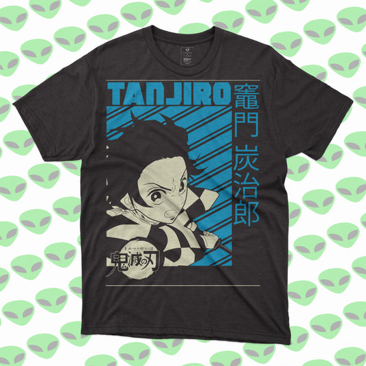 Playera Tanjiro Kamado Demon Slayer Kimetsu no Yaiba Azul Samurai