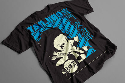 Playera Tanjiro Kamado Demon Slayer Kimetsu no Yaiba Azul Samurai