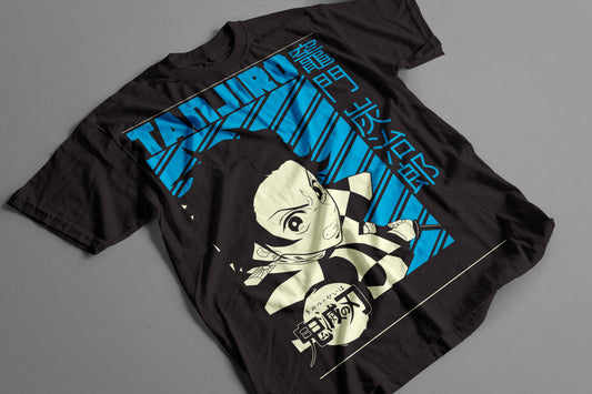Playera Tanjiro Kamado Demon Slayer Kimetsu no Yaiba Azul Samurai