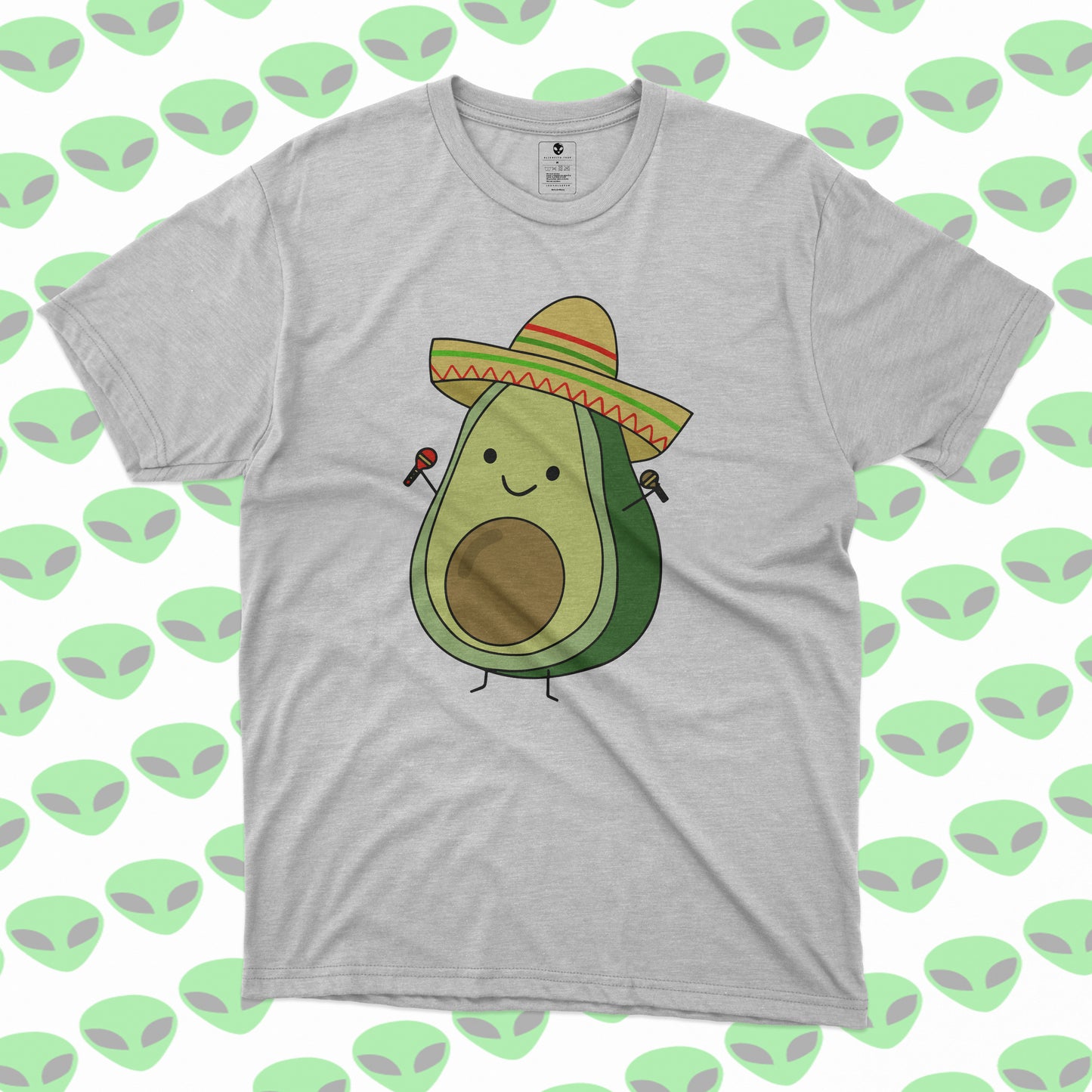 Playera Aguacate Mexicano con Sombrero y Maracas