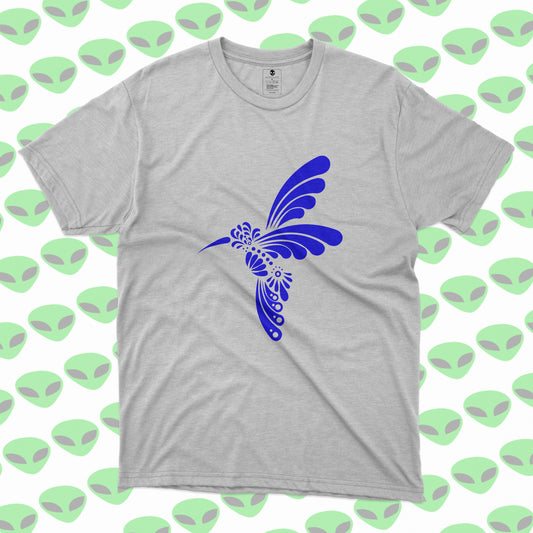 Playera Colibrí Azul Estilo Talavera Diseño Mexicano Artesanal