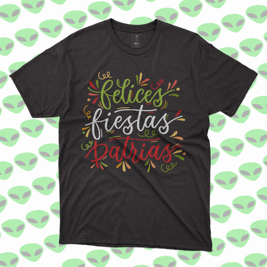 Playera Felices Fiestas Patrias – Diseño Mexicano en Colores Verde, Blanco y Rojo