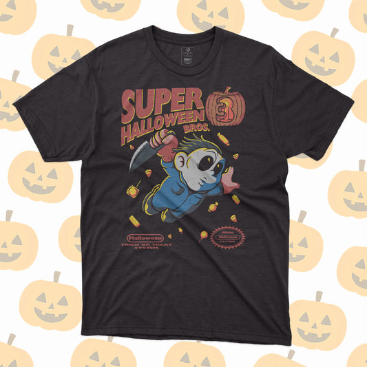 Playera Michael Myers Super Halloween Bros Parodia Gamer Retro