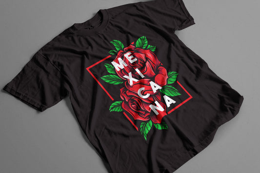 Playera Mexicana con Rosas Rojas Diseño Elegante con Estilo Floral