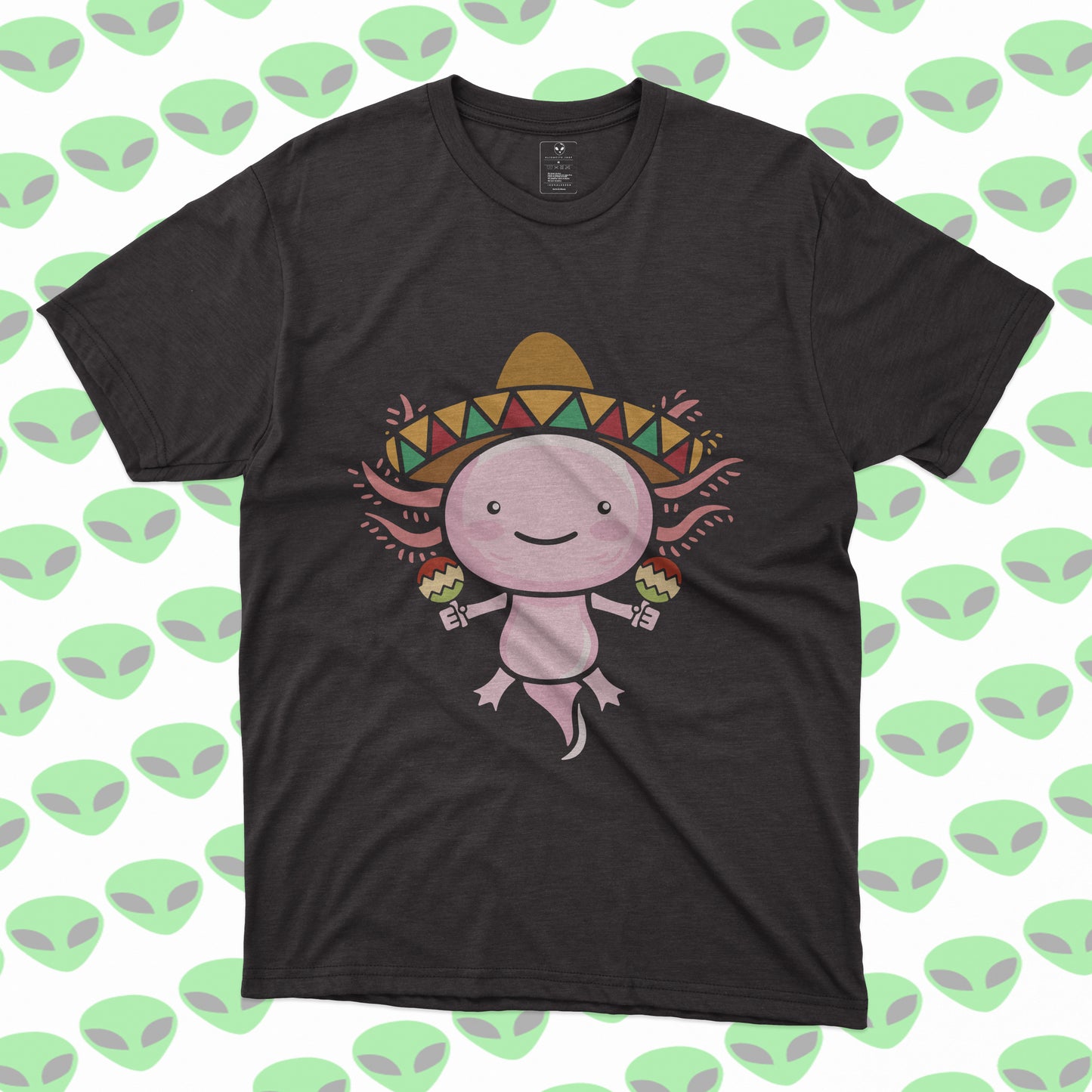 Playera Ajolote Mexicano con Sombrero y Maracas Diseño Tierno para Fiestas Patrias