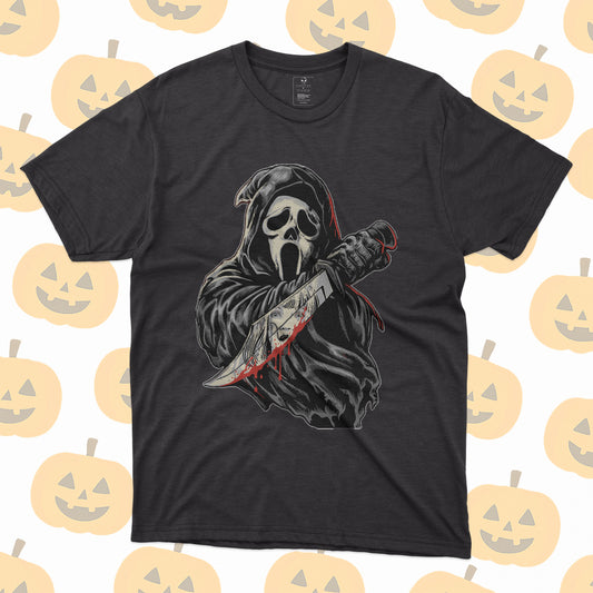 Playera Ghostface Scream con Cuchillo Ensangrentado Halloween Retro