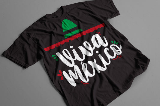 Playera Viva México con Sombrero Verde Diseño en Colores Patrios para el 15 y 16 de Septiembre