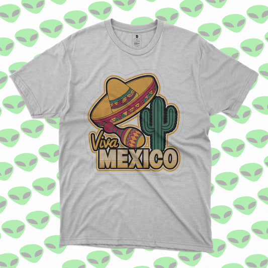 Playera Viva México con Sombrero, Cactus y Maracas